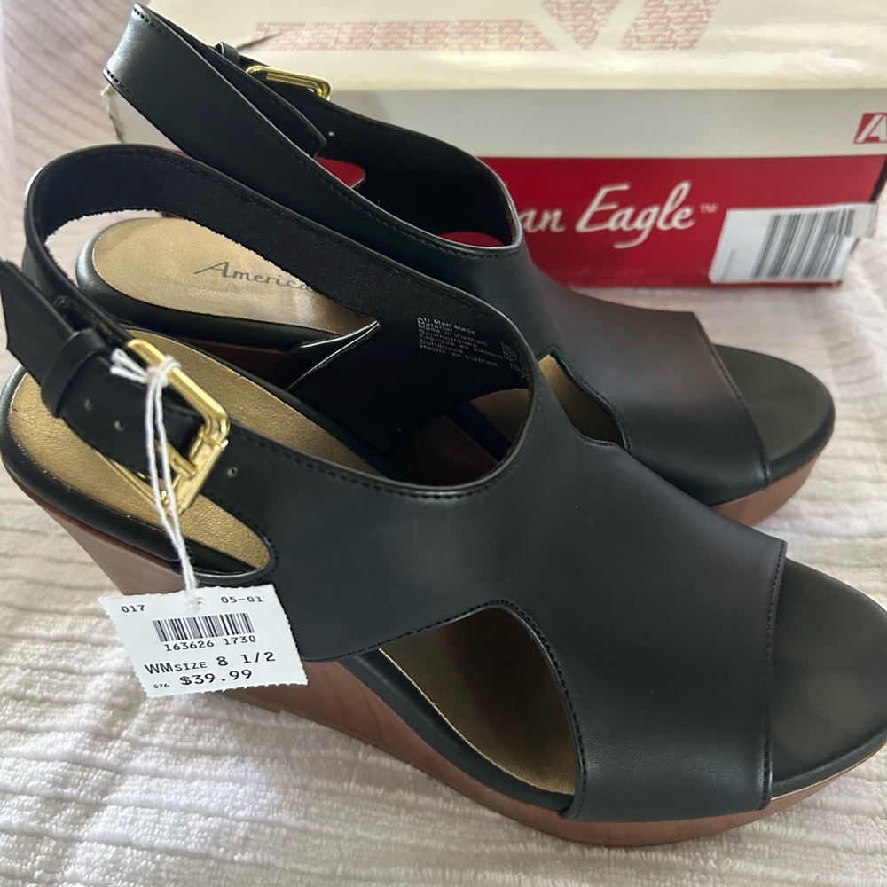 American Eagle Outfitters Black Wedge Sandals